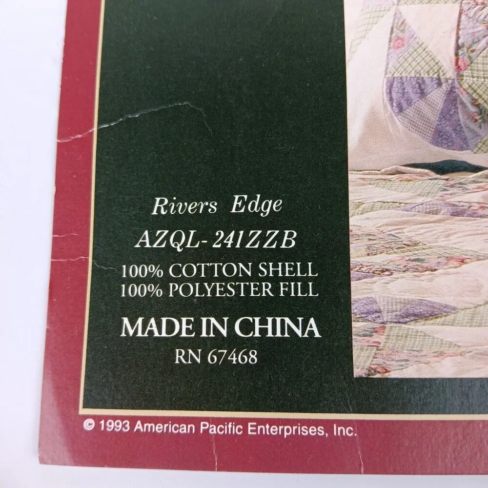 90's Sarah Peabody's Inheritance Standard Sham Hand Quilted Rivers Edge Cotton